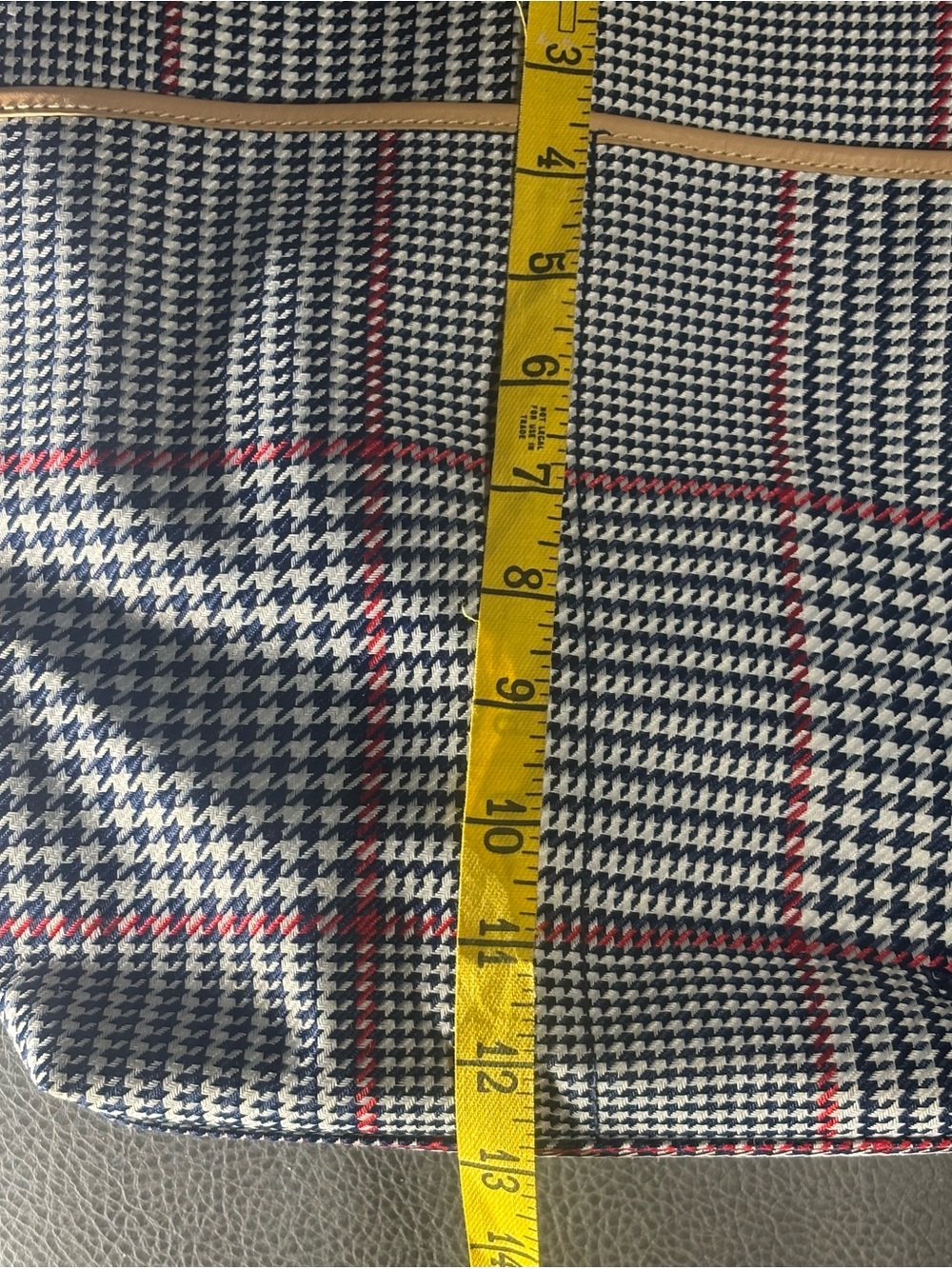 Lauren Ralph Lauren Houndstooth Plaid shoulder Tote Bag Blue Tan RL Monogram - Picture 12 of 13